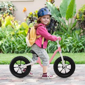 Bicicleta sem pedais crianças com guiador e assento ajustável em altura, bicicleta de aprendizagem com rodas de 12 polegadas, cor-de-rosa