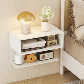Conjunto de 2 Mesas de Cabeceira Flutuantes, 50 x 30 x 36,5 cm, 2 Compartimentos Abertos, Branco
