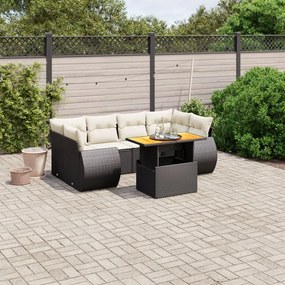 vidaXL 7 pcs conjunto de sofás p/ jardim c/ almofadões vime PE preto