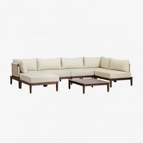 Conjunto De Sala Com Sofá Modular De Canto De 5 Peças, Mesa De Centro E Puff Em Acácia Giulia Castanho-acácia Escuro - Sklum