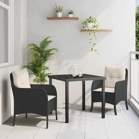 vidaXL Conjunto de Jantar de Jardim com Almofadas Preto Vime PE