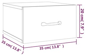 Mesas de cabeceira parede 2 pcs 35x35x20 cm branco brilhante