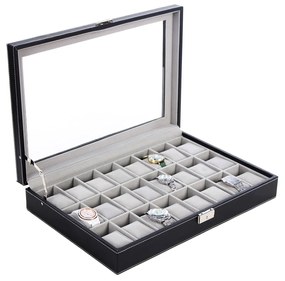 Caixa organizadora de relógios com 24 compartimentos | SONGMICS | 43,5 x 29,2 x 8,5 cm | preto | JWB024.