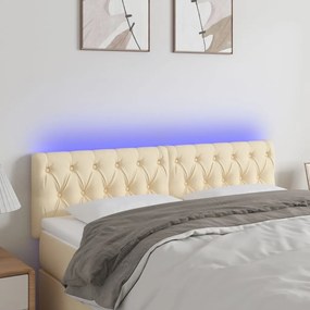 Cabeceira de cama c/ luzes LED tecido 160x7x78/88 cm cor creme