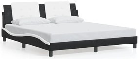 Estrutura cama c/ luzes LED 180x200cm couro artif. preto/branco
