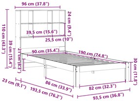 Cama com estante sem colchão 90x190 cm pinho maciço