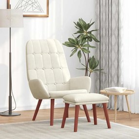 vidaXL Cadeira de descanso com banco p/ pés veludo branco nata