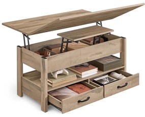 Mesa de centro com altura ajustável 50 x 100 x 49,1 cm/64,1 cm, gavetas e compartimentos castanho camelo