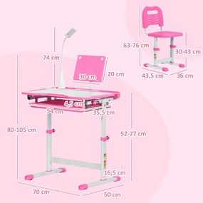 Conjunto de Secretária e Mesa para Crianças acima de 6 Anos com Altura Ajustável Mesa Inclinável e Lâmpada Rosa