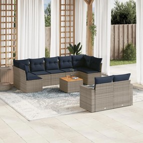 vidaXL 10 pcs conjunto sofás p/ jardim c/ almofadões vime PE cinzento