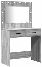 Conjunto de Mesa de Maquilhagem 2 Peças com LED Cinzento em Madeira de