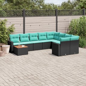 vidaXL 10 pcs conjunto de sofás p/ jardim c/ almofadões vime PE preto