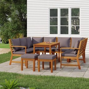vidaXL 9 pcs conjunto de jantar p/ jardim c/ almofadões acácia maciça