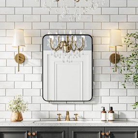 Espelho Casa de Banho 60x80 cm Espelho de Parede com Estrutura de Metal Vertical e Horizontal para Entrada Preto