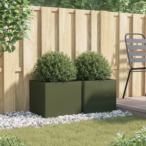 Vasos/floreiras 2 pcs 42x40x39 cm aço verde azeitona