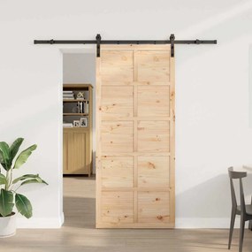 Porta Deslizante Castanho 90 x 208 cm Madeira de pinho maciça