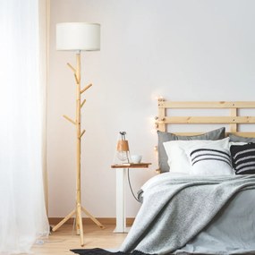 Candeeiro de Pé com Cabide Candeeiro de Madeira Multifuncional com Pedal para Sala Quarto Escritório Corredor 47 x 55 x 185 cm