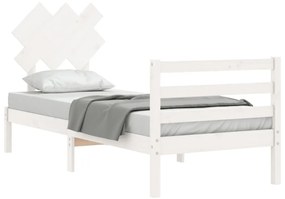 Estrutura cama de solteiro c/ cabeceira madeira maciça branco