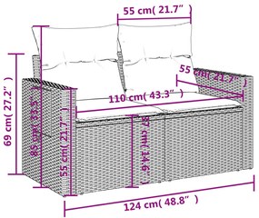 7 pcs conjunto de sofás jardim c/ almofadões vime PE castanho