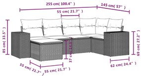 6 pcs conjunto sofás de jardim c/ almofadões vime PE preto