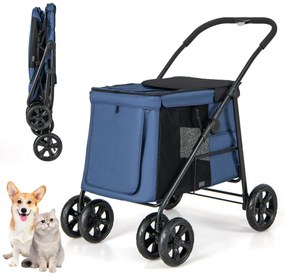 Carrinho de passeio dobrável de botão único com 4 rodas para animais de estimação de pequeno/médio porte Carrinho de passeio portátil para cães com re