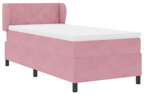 Cama Box Spring vidaXL com Colchão Rosa 90x200 cm Veludo