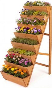 Floreira vertical 101 x 60,5 x 150 cm em degraus de madeira de abeto com 8 vasos para ervas aromáticas, legumes e flores – terraço, varanda, madeira