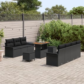 Conjunto de Sofá de Jardim de 10 Peças com Almofadas Preto Rattan Sint