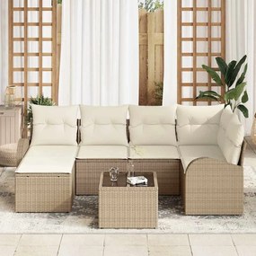 Conjunto de Sofá de Jardim de 7 Peças com Almofadas Castanho de Rattan