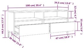 Móvel de TV 100x34,5x44,5 cm derivados madeira cinzento sonoma