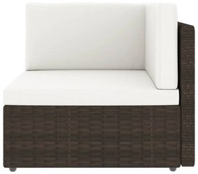 6 pcs conjunto lounge p/ jardim c/ almofadões vime PE castanho