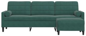 Sofá de 3 lugares com apoio de pés 210 cm veludo verde-escuro