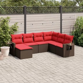 vidaXL 7 pcs conjunto de sofás jardim c/ almofadões vime PE castanho