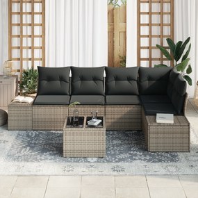 Conjunto de Sofá de Jardim de 5 Peças com Almofadas Cinzas em Rattan P