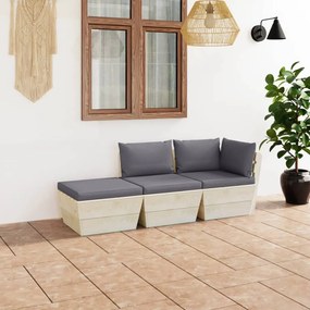 vidaXL 3 pcs conjunto lounge de paletes + almofadões madeira de abeto