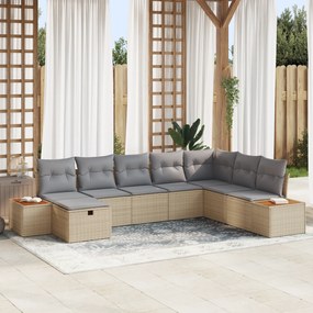 Conjunto de Sofá de Jardim de 8 Peças com Almofadas Bege Vime Sintétic