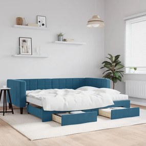 Sofá-cama com gavetão e gavetas 90x200 cm veludo azul