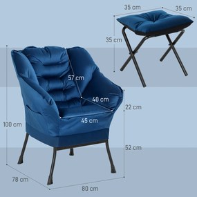 Poltrona Sala de Estar com Apoio para os Pés Poltrona Relax para Leitura com Bolsos Laterais 80x78x100 cm Azul Escuro