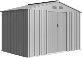 Outsunny Abrigo de Jardim Exterior 4,9 m² 277x195x192cm Abrigo e Jardim Metálico para Armazenamento de Ferramentas Cinzento | Aosom Portugal