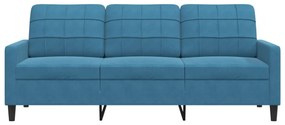 Sofá de 3 lugares 180 cm veludo azul