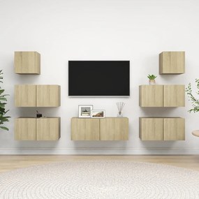 7 pcs conjunto móveis de TV derivados madeira carvalho sonoma