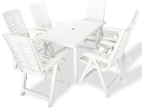 vidaXL Conjunto de jantar de exterior 7 pcs plástico branco