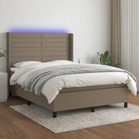 Cama box spring colchão/LED 140x200 cm tecido cinza-acastanhado