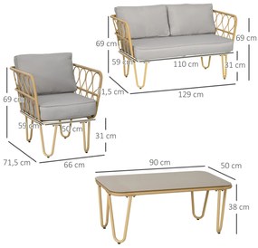 Conjunto de Jardim de 4 Peças em Vime Sintético com 2 Poltronas 1 Sofá