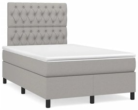 Cama box spring c/ colchão e LED 120x190 cm tecido cinza-claro