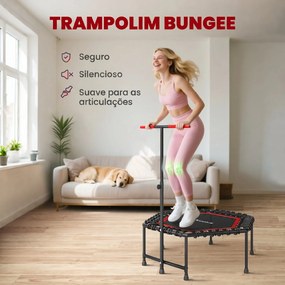 Trampolim Fitness 114x114x132 cm com Guiador Ajustável em 3 Níveis Estrutura de Aço para Treino de Perna Corpo Vermelho