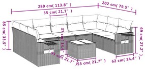 10 pcs conjunto sofás de jardim c/ almofadões vime PE preto