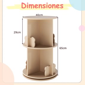 Estante giratória para crianças Estante infantil com 2 níveis e separadores em forma de coelho 360 graus 40 x 40 x 65 cm Café