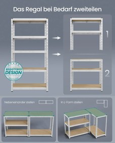 Conjunto de 2 estantes para cargas pesadas até 875 kg com prateleiras ajustáveis 30 x 75 x 150 cm Prateado