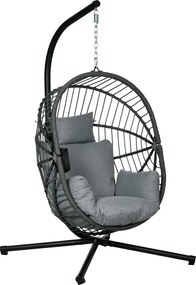 Cadeira Suspensa com Suporte Jardim Cadeira Baloiço de Exterior com Cesta Dobrável Almofada e Apoio para a Cabeça 120x106x188 cm  Cinza